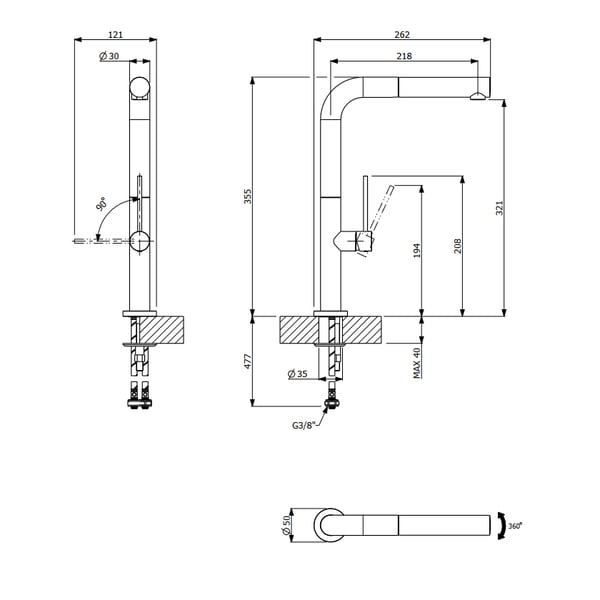 Μπαταρία νεροχύτη Tozo Antique Brass 
